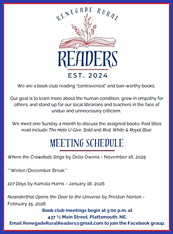2025 10 29 RENEGADE RURAL READERS schedule