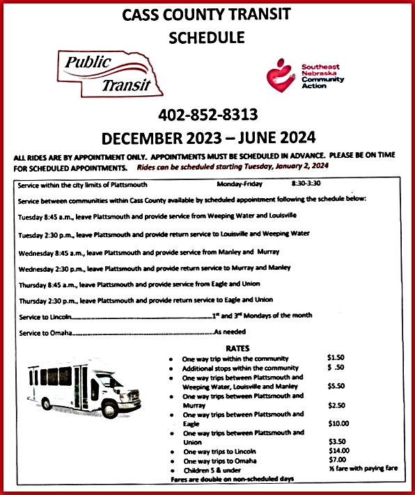 2024 01 03 SENCA CASS CO TRANSIT SCHEDULE