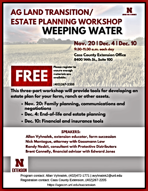 2019 11 06 UNL NE EXT Ag Land Transition . Estate Planning Workshop 2019 1