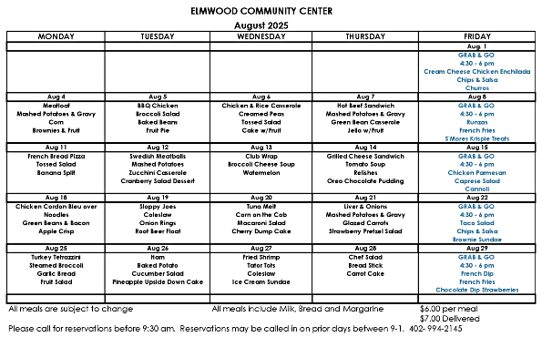 2025 08 06 Elmwood Community Center Menu August page 001