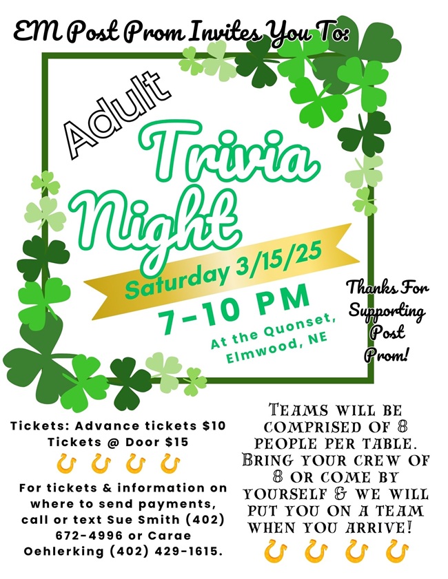 2025 03 26 ELM post prom Trivia Night Flyer 2