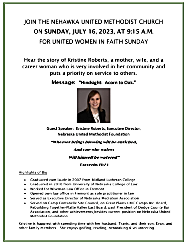 2023 07 12 NEH UMC Guest Speaker at Nehawka UMC 1