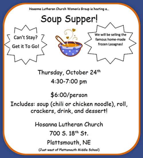 2019 10 09 PLT HOSANNA soup supper