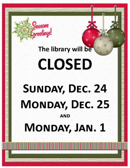2017 12 20 PLT Library Closed XMAS
