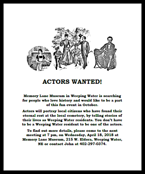 2018 04 04 ACTORS WANTED